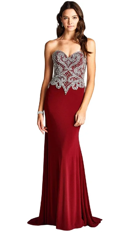 Prom dresses with lace - up side panels and ruffled bodices for a feminine and detailed lookAspeed Design - L1887 Fitted Strapless Embellished Evening Dress