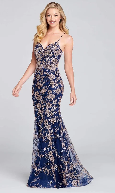 Prom dresses with gathered skirts and crystal - encrusted belts for a luxurious promColette for Mon Cheri - CL12104 Sleeveless Glitter Tulle Mermaid Gown