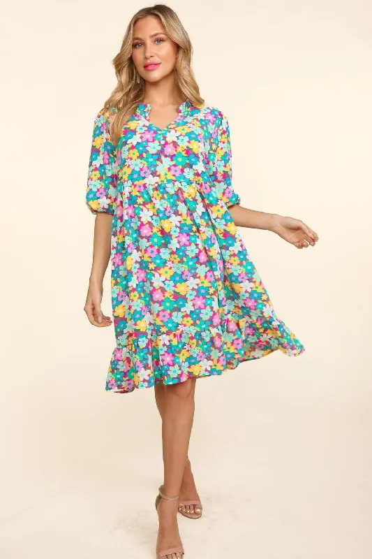 Shift Women Dress with a Simple and Classic Design for Everyday WearHaptics Bubble Sleeve Floral Ruffled Dress