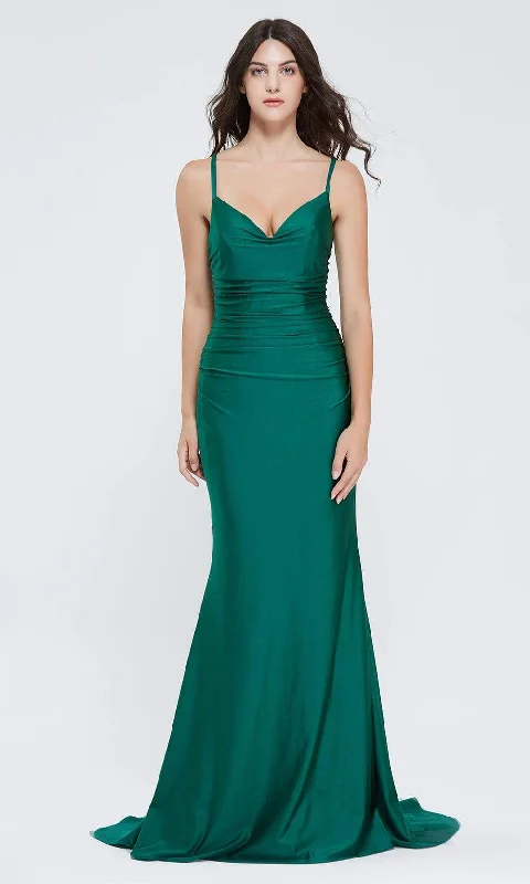 Sequined formal dresses with open backs for a sexy prom styleJ'Adore Dresses - J20015 Plunging V-Neck Trumpet Dress