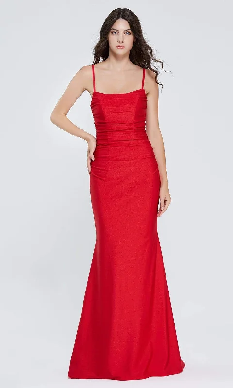 Formal dresses with high - low hems and floral embroidery for a unique prom styleJ'Adore Dresses - J20016 Scoop Ruched Mermaid Gown