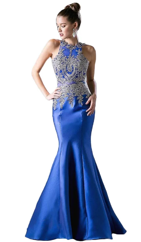 Formal dresses with embroidered panels and tulle overlays for a fairytale promLadivine 8934 - Halter Mermaid Evening Gown