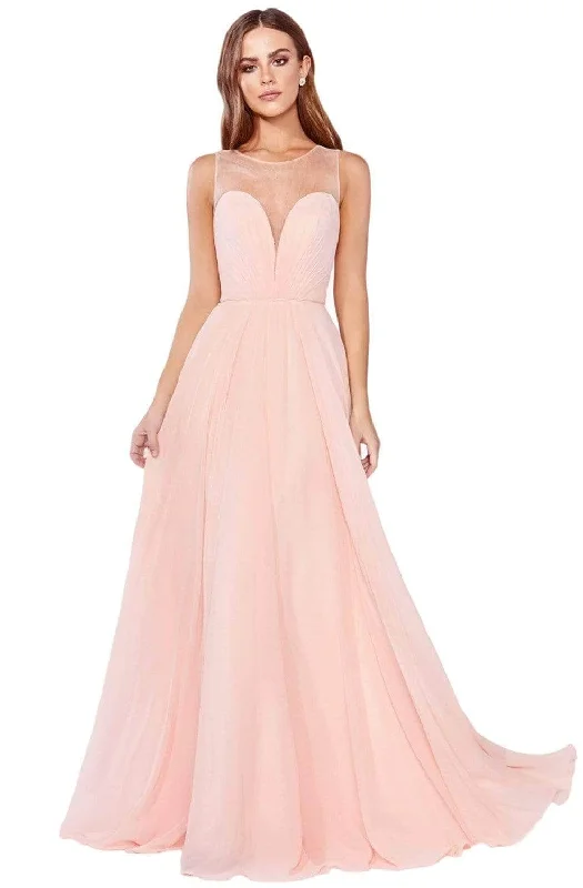 Prom dresses with geometric - cutout sleeves and flowing chiffon fabrics for a modern and airy lookLadivine CJ251 - Illusion Jewel A-Line Evening Gown