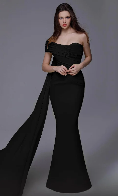 Long - train formal dresses in chiffon for a dramatic prom entranceMNM Couture 2718 - One-Sleeve Mermaid Evening Gown