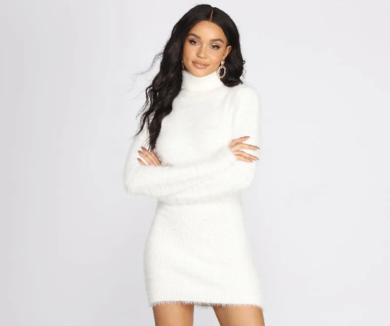 Ruffled Women Dress with Multiple Layers for a Playful and Girly StyleOpen Back Eyelash Knit Sweater Dress