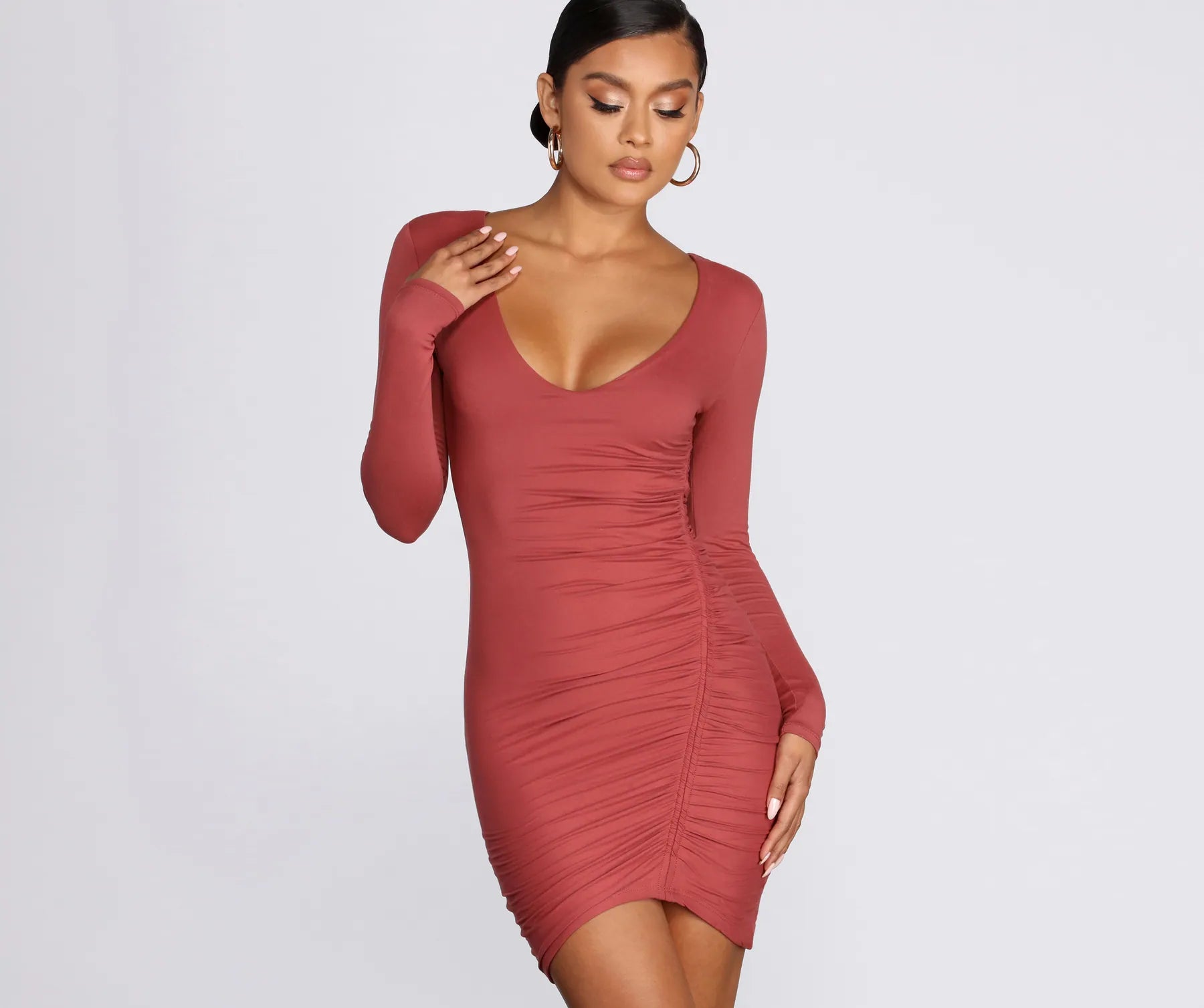 Plus Size Women Dress with a Flattering A - Line Cut for Comfort and StyleReady To Ruche Mini Dress