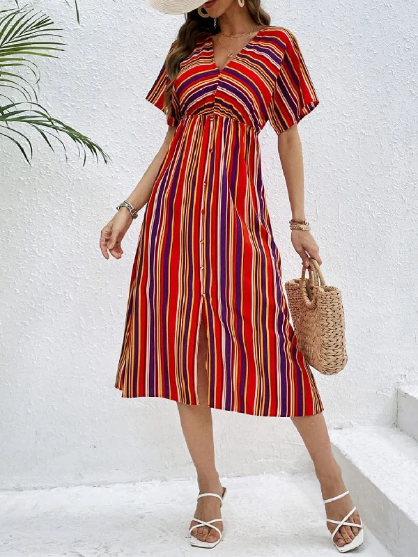 Sheath Women Dress with a Tailored Fit for a Professional LookChic striped v-neck midi dress