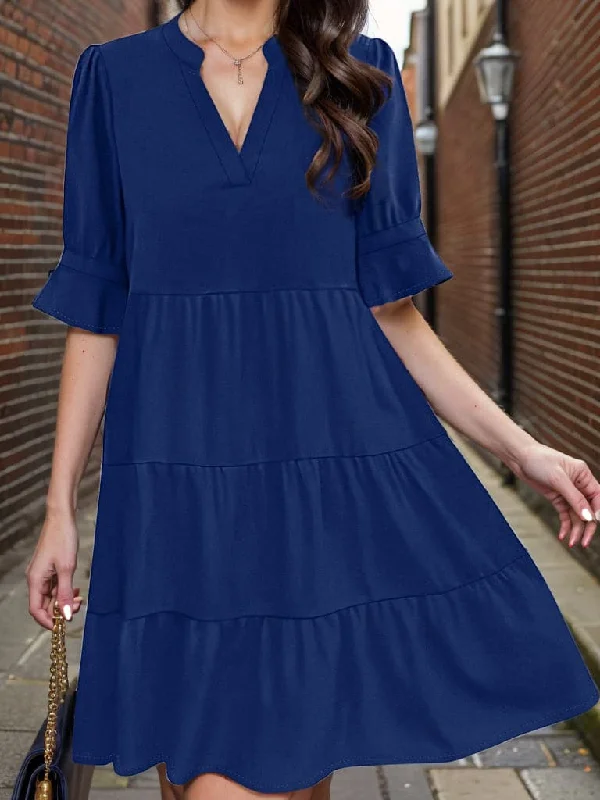 Mini Women Dress with a Short Hem for a Young and Trendy StyleTiered half sleeve dress - elegant design