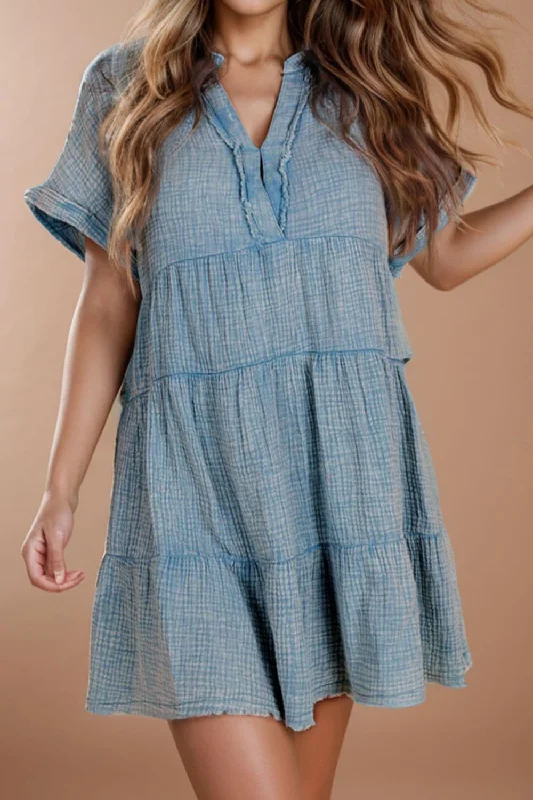 Ruffled Women Dress with Multiple Layers for a Playful and Girly StyleNotched tiered cotton dress