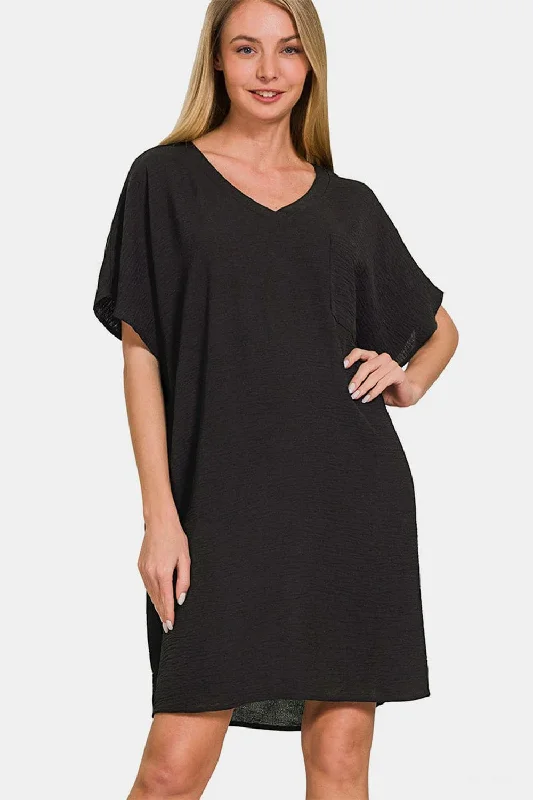 Mini Women Dress with a Short Hem for a Young and Trendy StyleZenana V-Neck Tee Dress with Pockets