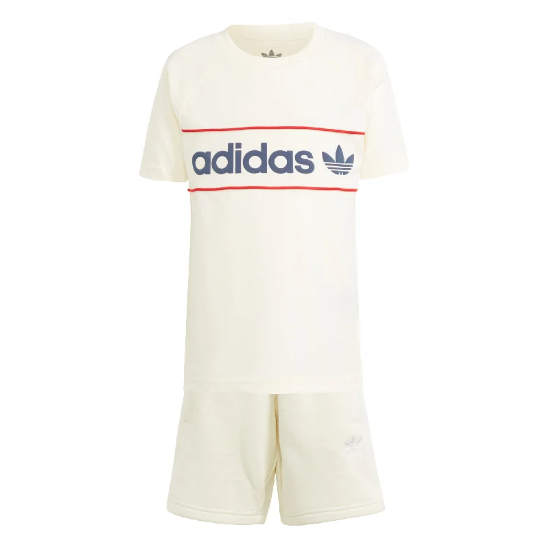 adidas Originals Ivory/Night Indigo/Red Shorts Tee Set