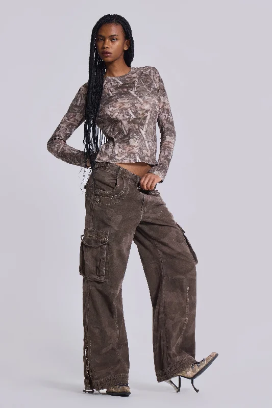 Plus Size Women's Elastic - Waist Cargo Pants in Navy Blue for Comfortable Everyday WearBrown Trooper Camo Cargo Pant