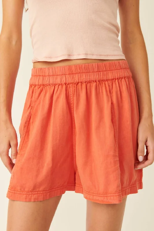 Elastic Waist Women Shorts for Easy Wear and ComfortPoplin Pull On Short In Orange