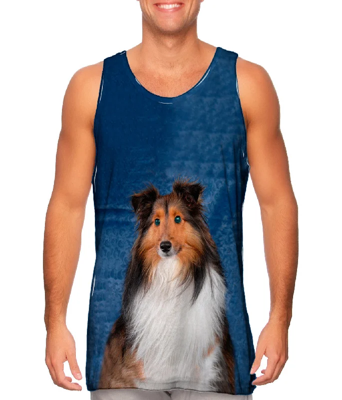 Plus Size Women's Puff - Sleeve Tank Tops in Pastel HuesSheltie With Green Eyes