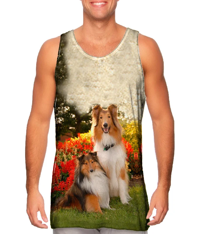 Plus Size Women's Ruffled Hem Tank Tops with Floral PrintsShelties In Garden