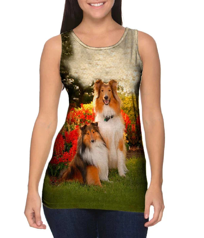 V - Neck Women's Moisture - Wicking Tank Tops for RunningShelties In Garden