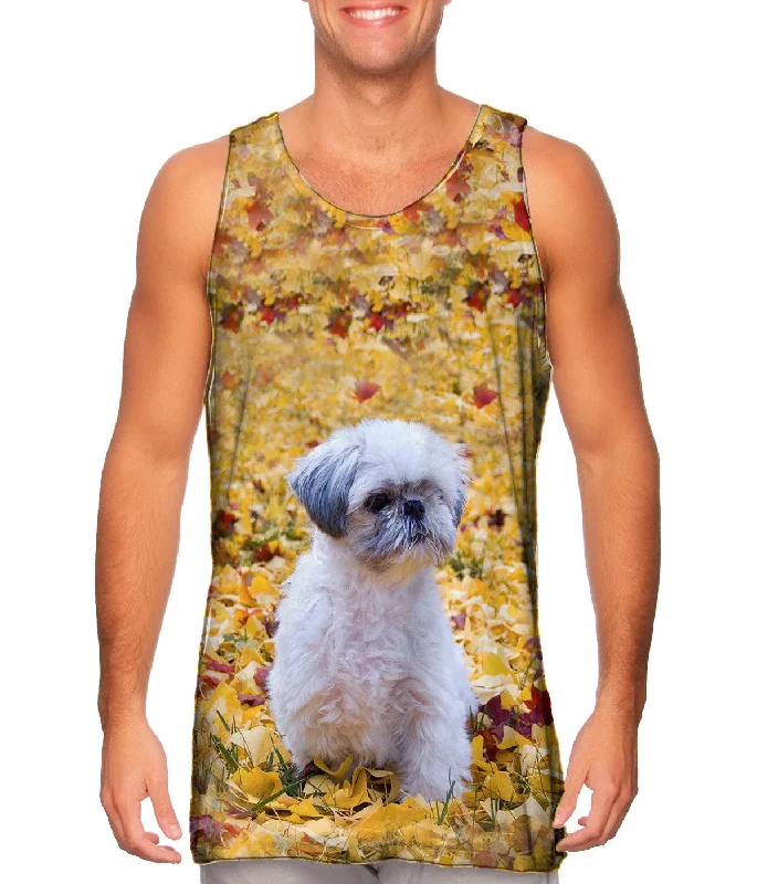 Plus Size Women's Side - Slit Tank Tops in Metallic ShadesShih Tzu Amongst The Autumn Leaves