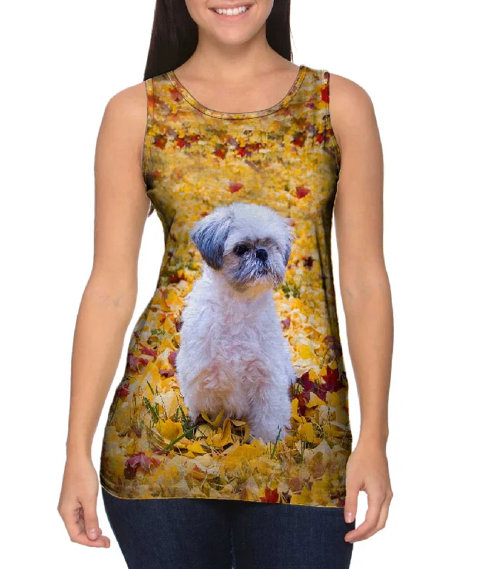 Women's Spaghetti Strap Tank Tops with Geometric PatternsShih Tzu Amongst The Autumn Leaves