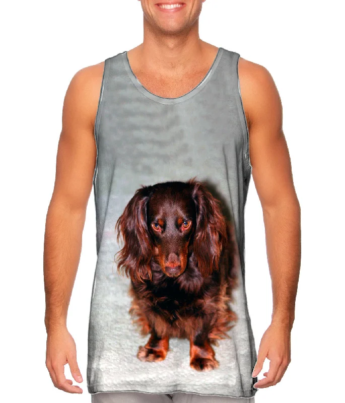 Plus Size Women's Ruffled Hem Tank Tops with Floral PrintsShy Brown Dachshund