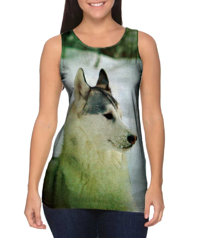 V - Neck Women's Moisture - Wicking Tank Tops for RunningSiberian Husky Snow