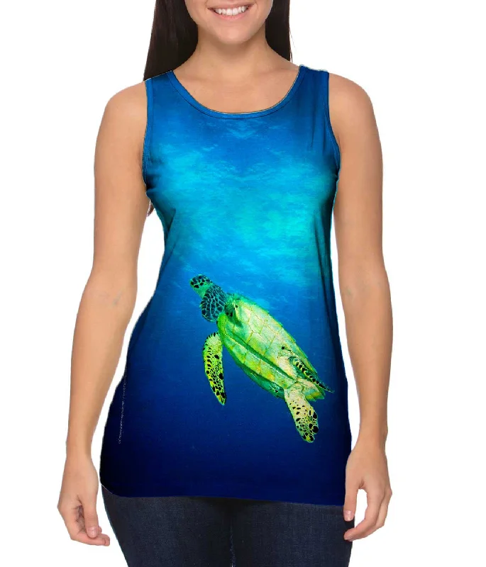 Women's Longline Tank Tops with Abstract PrintsSimilan Turtle Rising Underwater