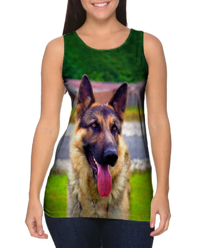 Women's Spaghetti Strap Tank Tops with Geometric PatternsSitting Proud German Sheperd