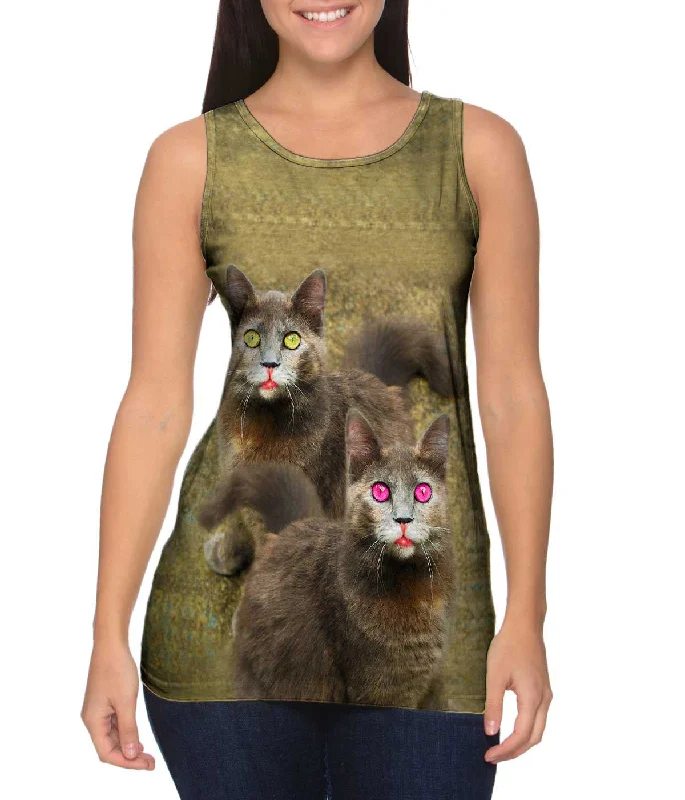 V - Neck Women's Moisture - Wicking Tank Tops for RunningSkiddadles Brown Cats