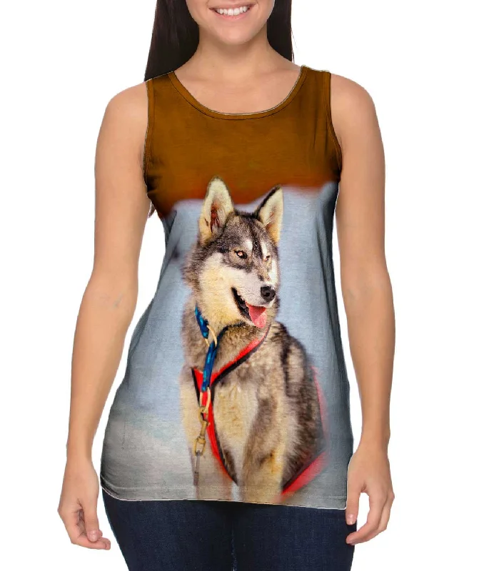 Women's Button - Down Tank Tops in Striped PatternsSledding Husky