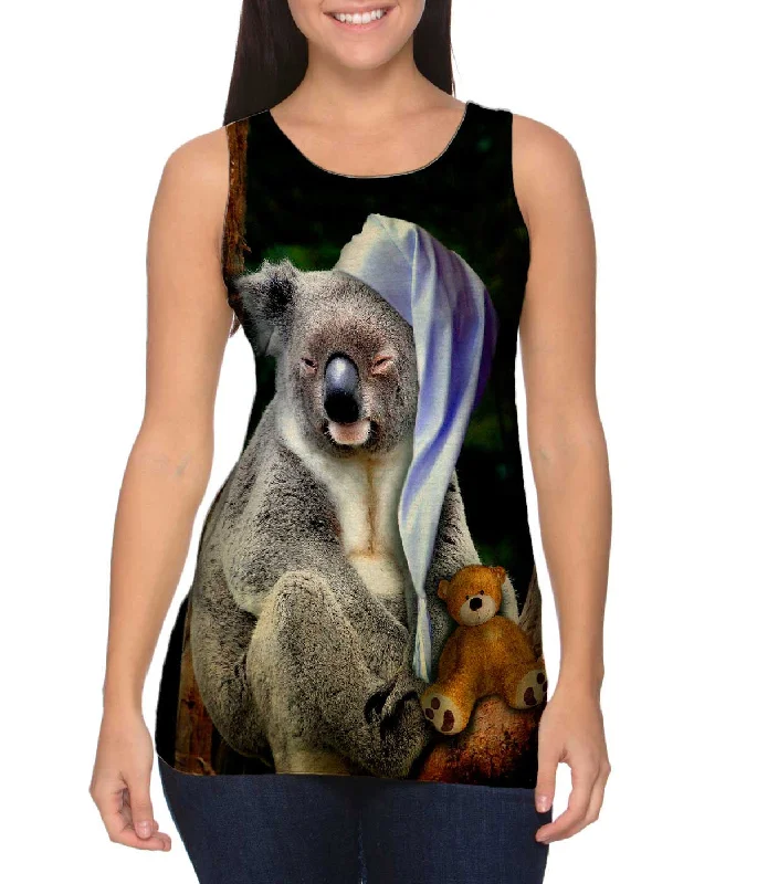 V - Neck Women's Moisture - Wicking Tank Tops for RunningSleeping Cap Koala