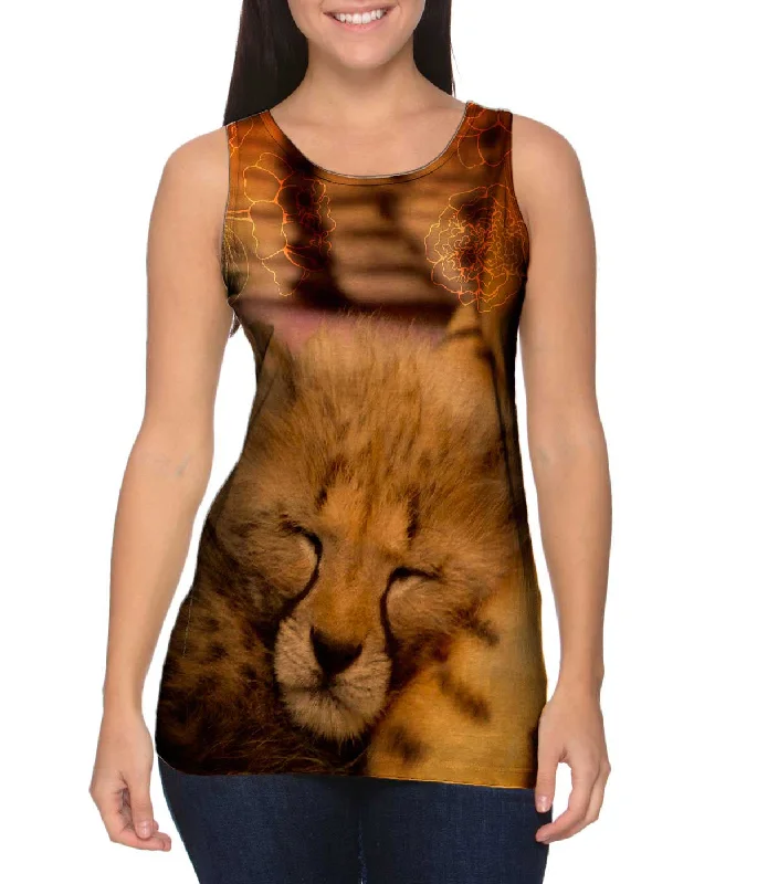 Women's Spaghetti Strap Tank Tops with Geometric PatternsSleeping Cheetah Kitten