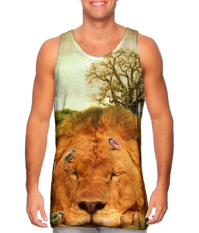 Plus Size Women's Embroidered Tank Tops in Boho StylesSleeping Lion And Birds