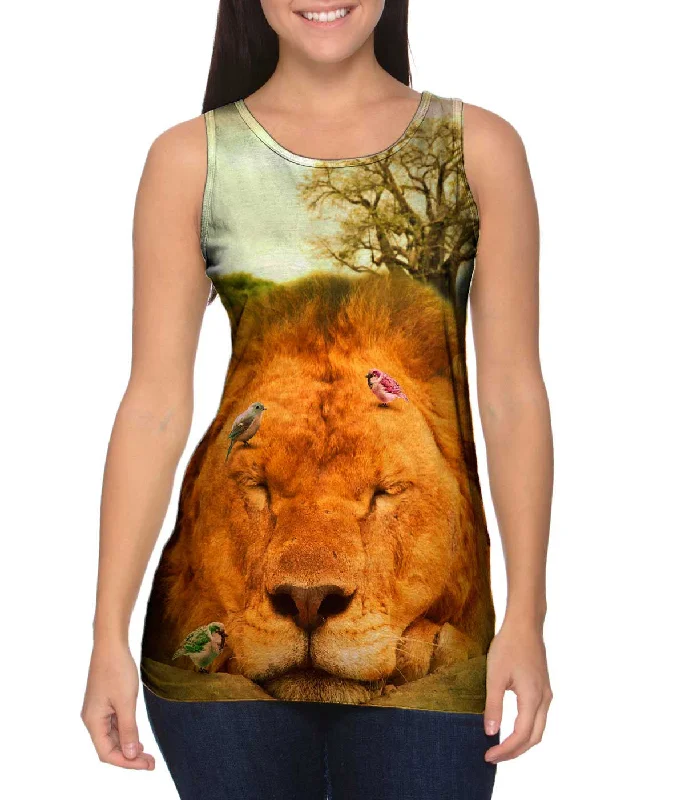 Women's Cropped Tank Tops with Vintage Band LogosSleeping Lion And Birds