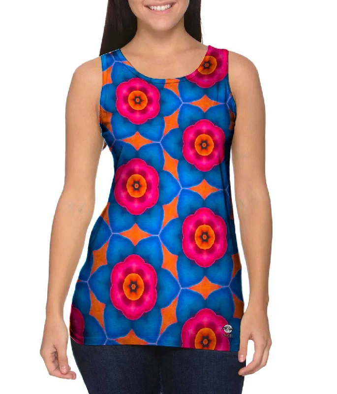 Women's Spaghetti Strap Tank Tops with Geometric PatternsSmell The Blue Flowers Pattern