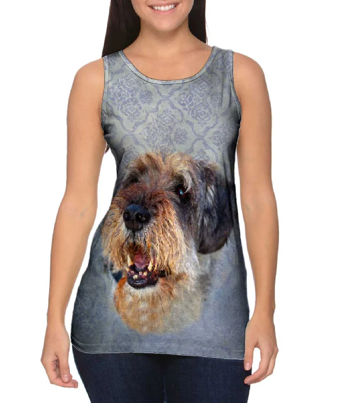 Plus Size Women's Embroidered Tank Tops in Boho StylesSmiling Decorator Puppy