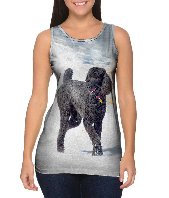 Plus Size Women's Ruffled Hem Tank Tops with Floral PrintsSmokey Poodle In The Snow