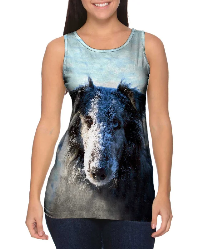 Plus Size Women's Puff - Sleeve Tank Tops in Pastel HuesSnow Face Sheltie