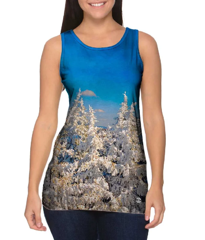 V - Neck Women's Moisture - Wicking Tank Tops for RunningSnow Filled Trees