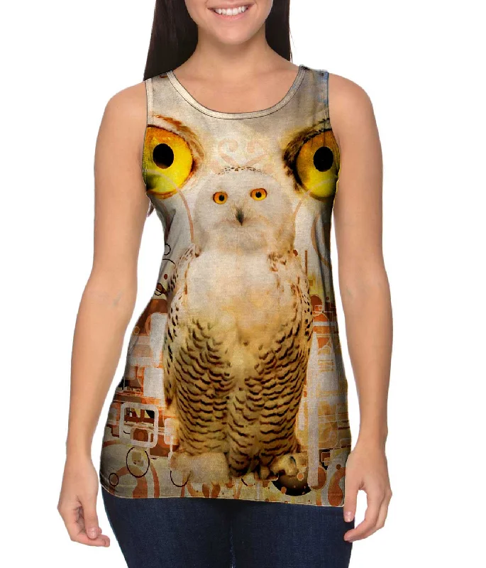 Plus Size Women's Side - Slit Tank Tops in Metallic ShadesSnow Nebula Owl