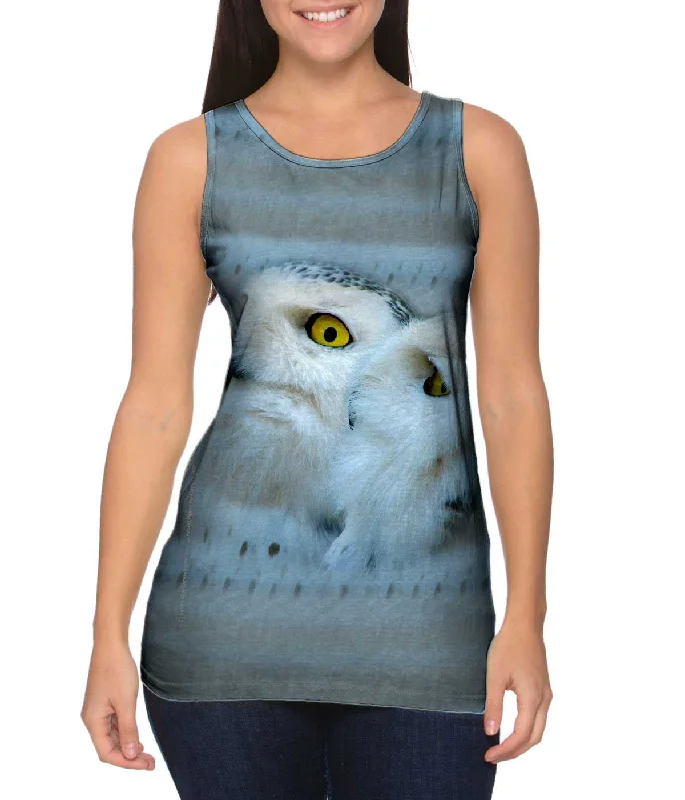 Plus Size Women's Embroidered Tank Tops in Boho StylesSnow Owls