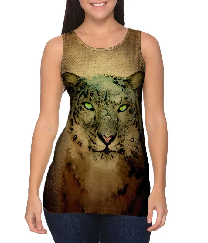 Plus Size Women's Embroidered Tank Tops in Boho StylesSnowy Snow Leopard