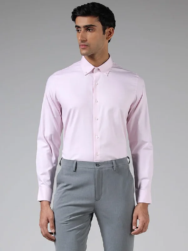 WES Formals Pink Cotton Blend Slim-Fit Shirt