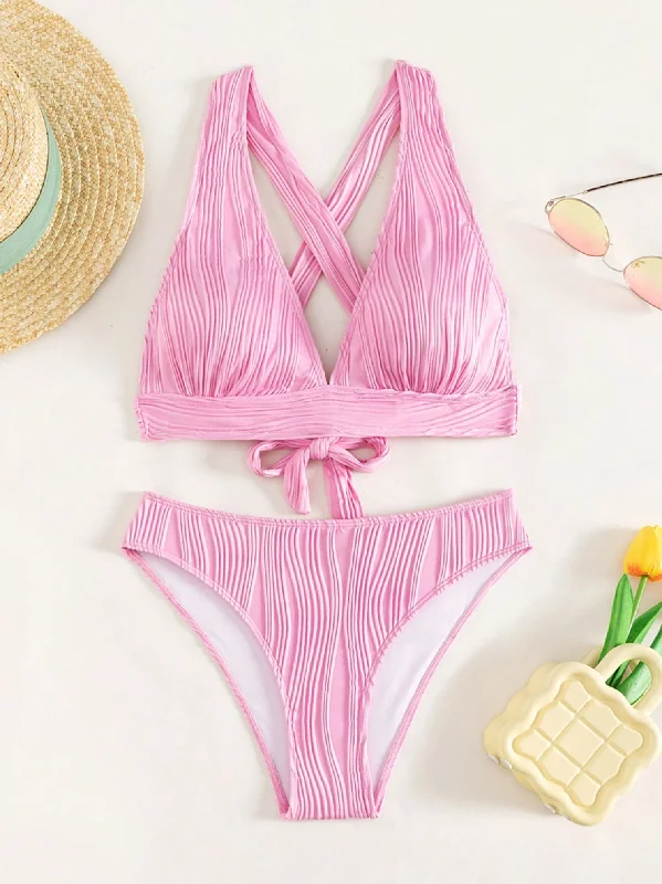 Tropical - themed bikini for a vacation - ready beach outfitBubblegum Pink Textured Triangle Bikini