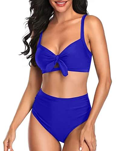 High - waisted bikini for a retro and tummy - flattering lookHawaii Honeymoon Two Piece Bikini Set For Women Bathing Suits-Royal Blue