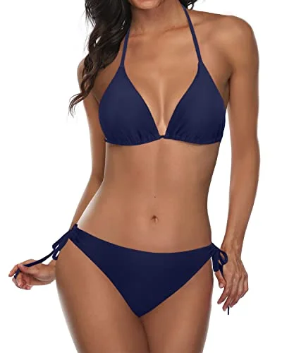 Neon - colored bikini to stand out on the beach2 Piece Summer Beach Ready Bikini Sets For Women-Navy Blue