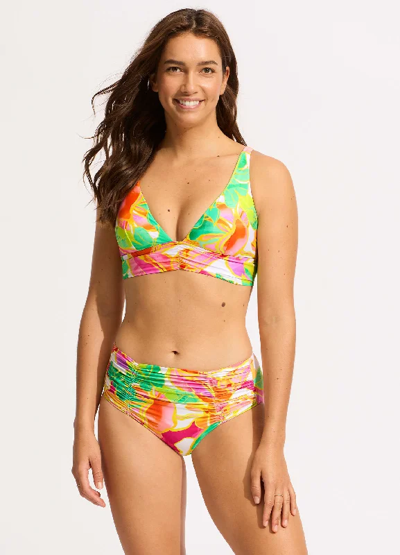 Neon - colored bikini to stand out on the beachWonderland Gathered Front Retro Bikini Bottom - Fuchsia Rose